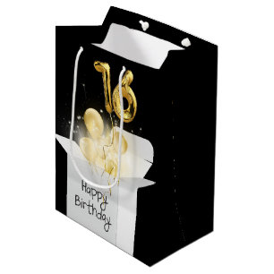 Gold 16. Geburtstagsballons in der White Box Mittlere Geschenktüte