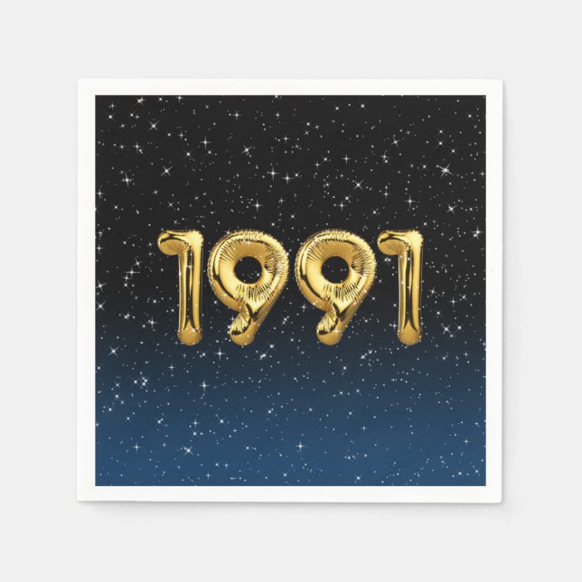 Gold 1991 Geburtsjahrblasen in Sternen Serviette (Vorderseite)
