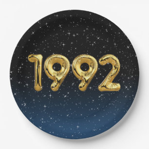 Gold 1992 - Jahrtausendballons in Stars-Papierplat Pappteller