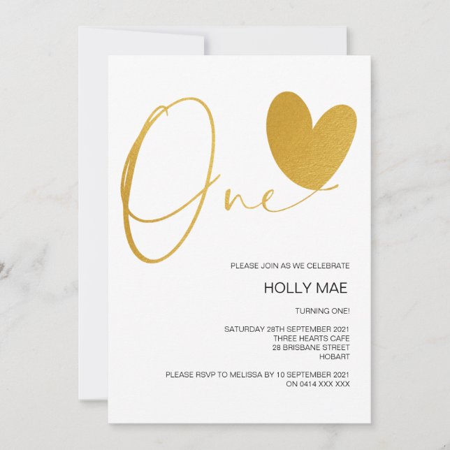 Gold 1er Anniversaire Invitation Un Anniversaire C (Devant)