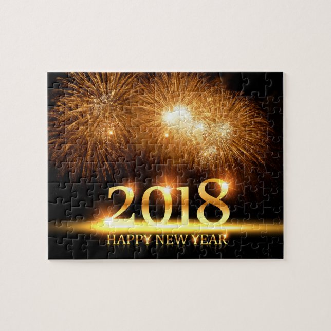Gold 2018 Frohes neues Jahr Feuerwerk Rätsel (Horizontal)