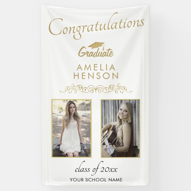 Gold 2022 Graduate 2 Foto Graduation Party Banner (Vertikal)