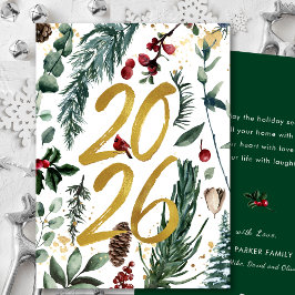 Gold 2025 Weihnachten Pine Bough Red Floral