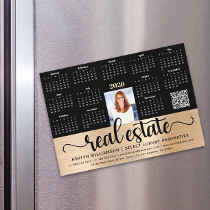 Gold 2026 Calendar Real Anwesen Foto QR Code Card Magnetkarte