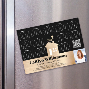 Gold 2027 Kalender Realtor Foto QR Code Magnet