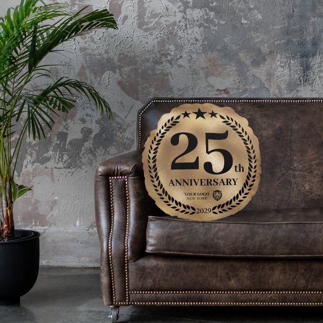 Gold 25-jähriges Firmenlogo Rundes Kissen (Gold 25th Anniversary Business Logo Round Pillow
)