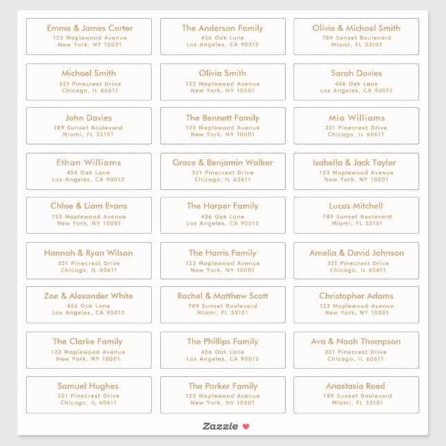 Gold 27 Custom Guest Names Address Wedding Labels (Blatt)