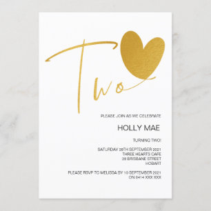 Gold 2e Invitation anniversaire Deux Anniversaire