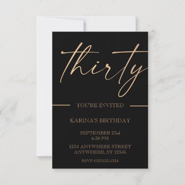 Gold 30th Birthday Invitation (Devant)