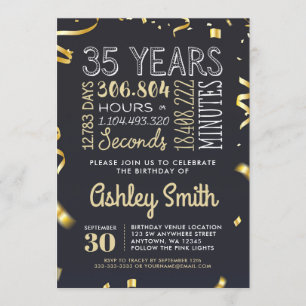 Gold 35th Birthday Party Invitation - 35 ans