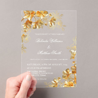 Gold 3D Flowers  Transparent Acryleinladungen
