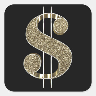 Gold 3D Glitter Dollar-Zeichen Quadratischer Aufkleber
