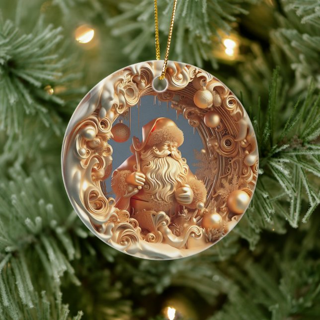 Gold 3d Santa Klausel Keramik Ornament (Baum)