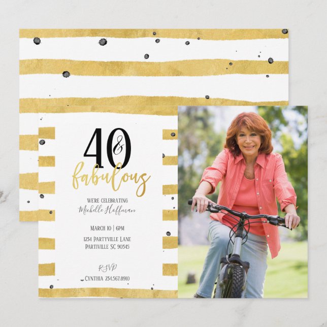 Gold 40 et fabuleux 40e anniversaire Invitations d (Devant / Derrière)