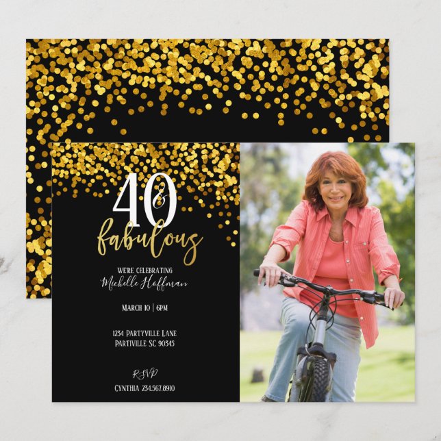 Gold 40 & Fabulous 40th Birthday Party Invitations (Devant / Derrière)