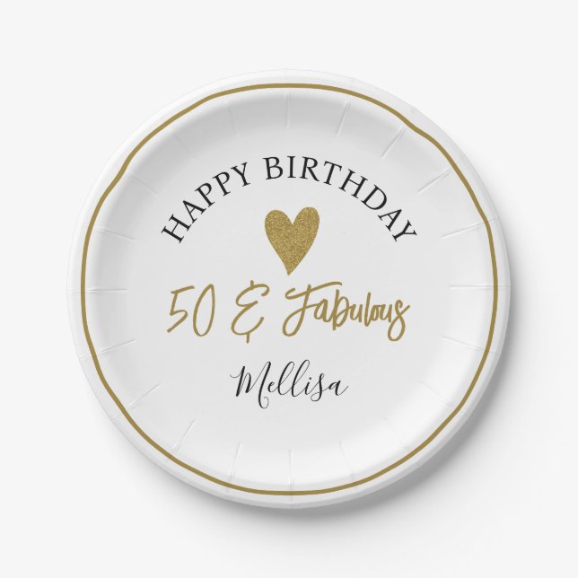 Gold 50 And Fabulous 50th Birthday Party  Pappteller (Vorderseite)
