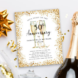Gold 50. Budget Hochzeitsfeier Einladung