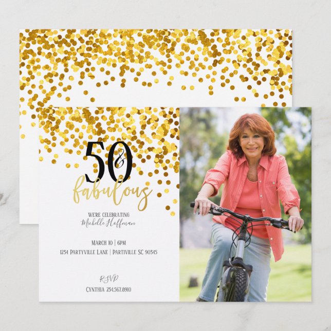 Gold 50 et fabuleux 50e anniversaire Invitations d (Devant / Derrière)