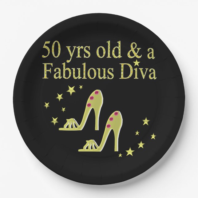 GOLD 50 & FABULOUS DIVA DESIGN PAPPTELLER (Vorderseite)