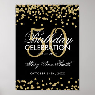 Gold 50. Geburtstag Glitzer Confetti Black Poster