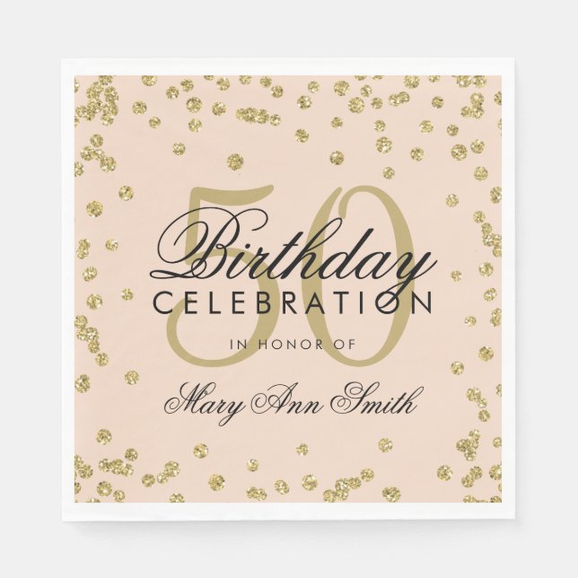 Gold 50. Geburtstag Glitzer Confetti Blush Pink Serviette (Vorderseite)