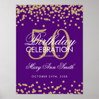 Gold 50. Geburtstag Glitzer Confetti Lila Poster