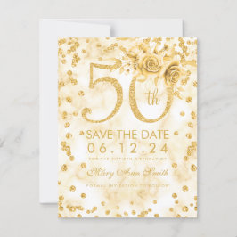 Gold 50. Geburtstag Moderner Marmor Save the Date