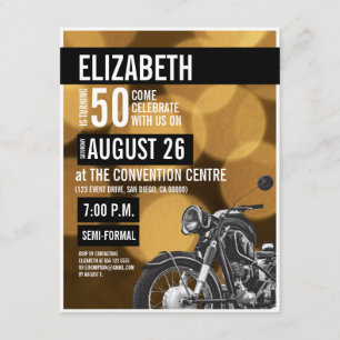 Gold 50. Geburtstag schwarz Modern Motorrad Party Einladung