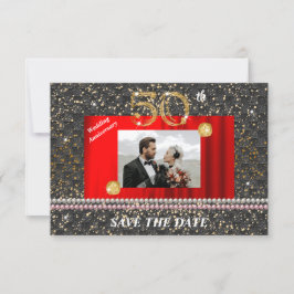 Gold 50. Hochzeit Jubiläum Black Woven & Pearls Einladung