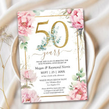 Gold 50. Hochzeit Jubiläum Pink Peony