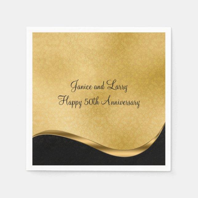 Gold 50. Hochzeitspapier Napkin Serviette (Vorderseite)