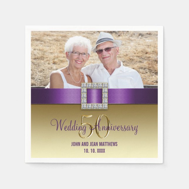 Gold 50. Hochzeitspapier Napkins Serviette (Vorderseite)