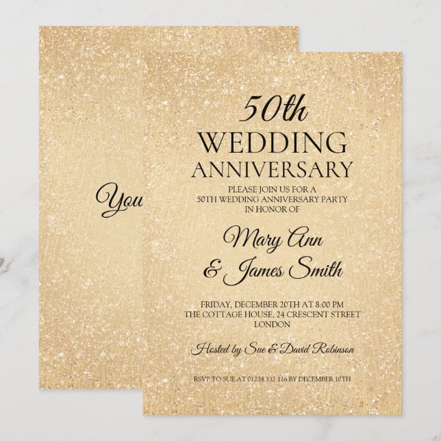 Gold 50. Hochzeitstag Glitzer Paint Look Einladung (Vorne/Hinten)