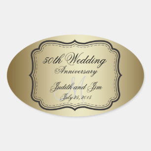 Gold 50. Hochzeitstag Ovaler Aufkleber