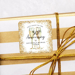 Gold 50. Hochzeitstag Quadratischer Aufkleber