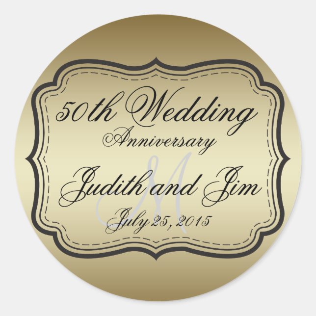 Gold 50. Hochzeitstag Runder Aufkleber (Vorderseite)