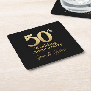 Gold 50. Hochzeitstag Schwarz Rechteckiger Pappuntersetzer