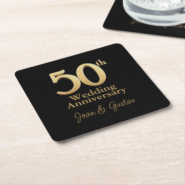 Gold 50. Hochzeitstag | Schwarz Rechteckiger Pappuntersetzer (angewinkelt)