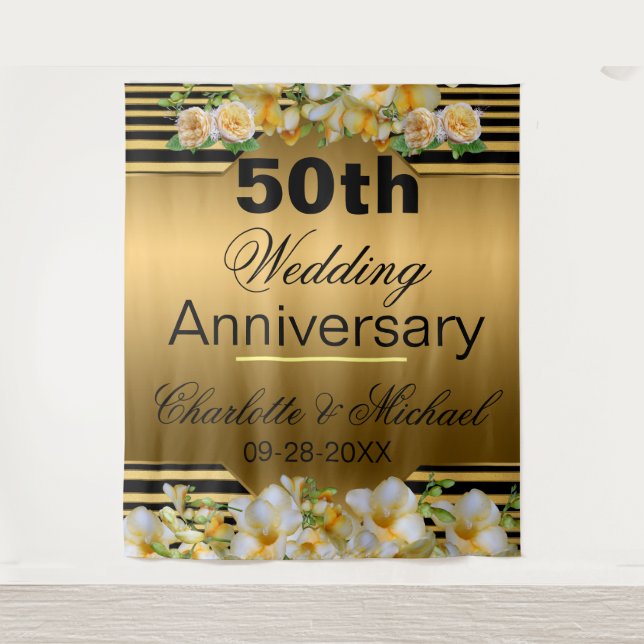 Gold 50. Hochzeitstag Wandteppich (Vorderseite)
