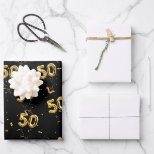Gold 50 Mylar Balloons und Confetti Geschenkpapier Set