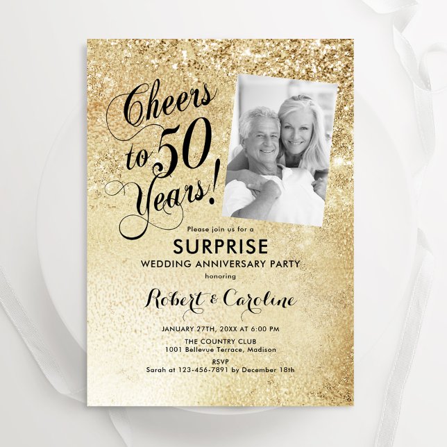 Gold 50. Überraschendes Hochzeitjubiläum Foto Einladung (Von Creator hochgeladen)
