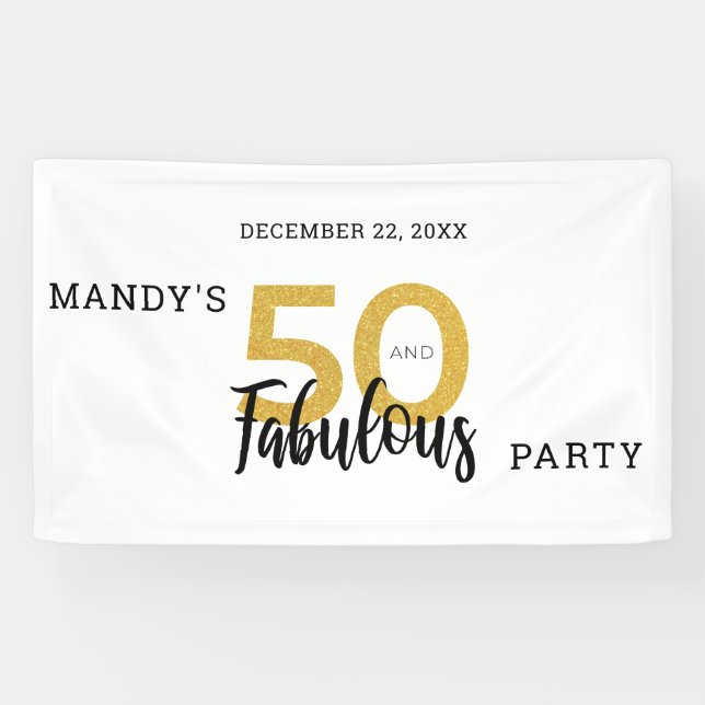 Gold 50 und fabelhaft Personalisiert 50. Geburtsta Banner (Horizontal)