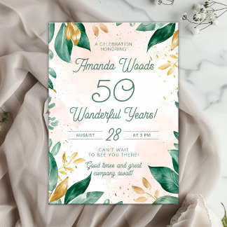 Gold 50. Verdant Anniversary Celebration Einladung