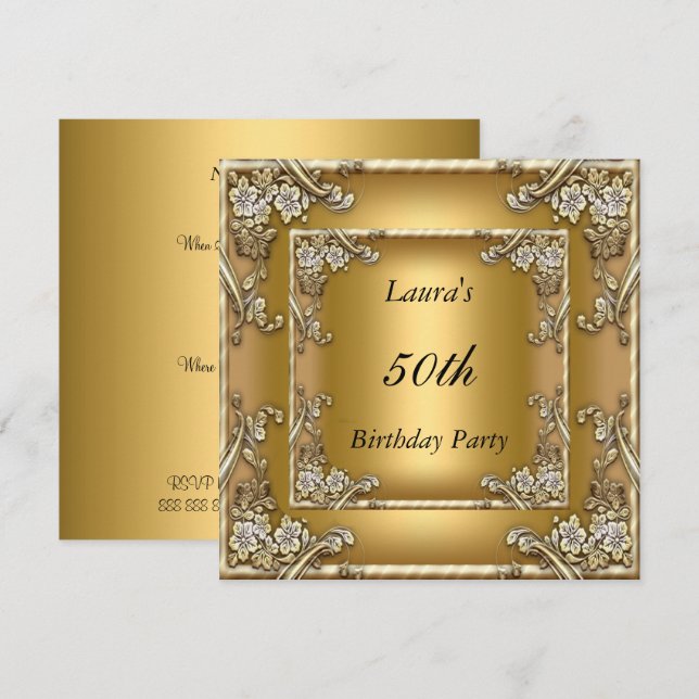 Gold 50th Anniversaire de fête Invitation Or (Devant / Derrière)