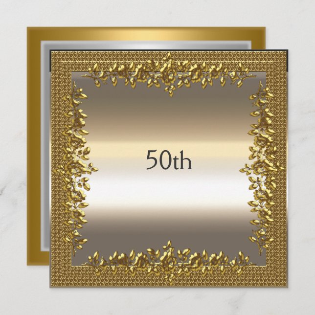 Gold 50th Anniversary Party Invitation (Devant / Derrière)