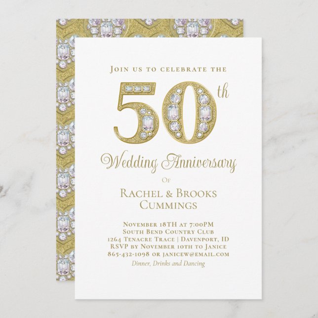 Gold 50th Anniversary Party Invitation (Devant / Derrière)