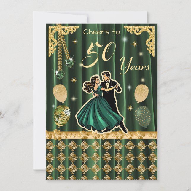 Gold 50th Birthday with Dancing Couples Invitation (Devant)
