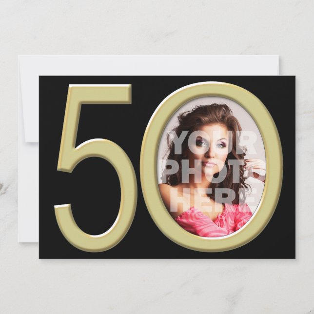 Gold 50th Photo Anniversaire ou invitation d'une a (Devant)