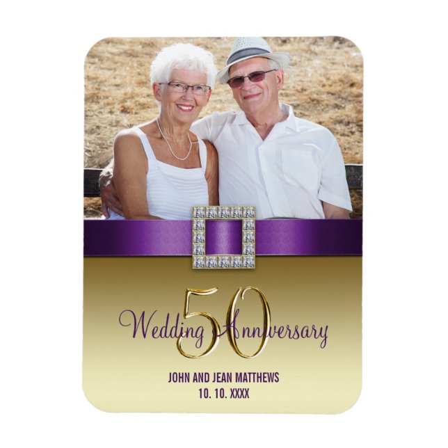 Gold 50th Wedding Anniversary Magnet Lila (Vertikal)
