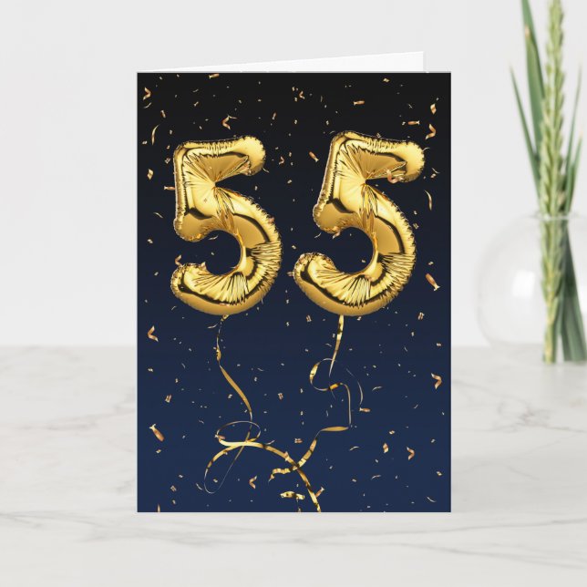 Gold 55 Mylar Balloons d'anniversaire et carte Con (Devant)